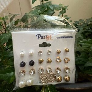 Pastel Collection Gold and Silver Earrings Set 12 Pairs